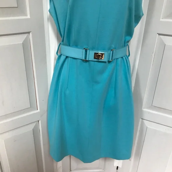 Tyler Boe Sleeveless Turquoise Belted Dress - Picture 4 of 15